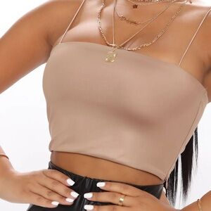 Sleek Spaghetti Strap Crop Top in Nude